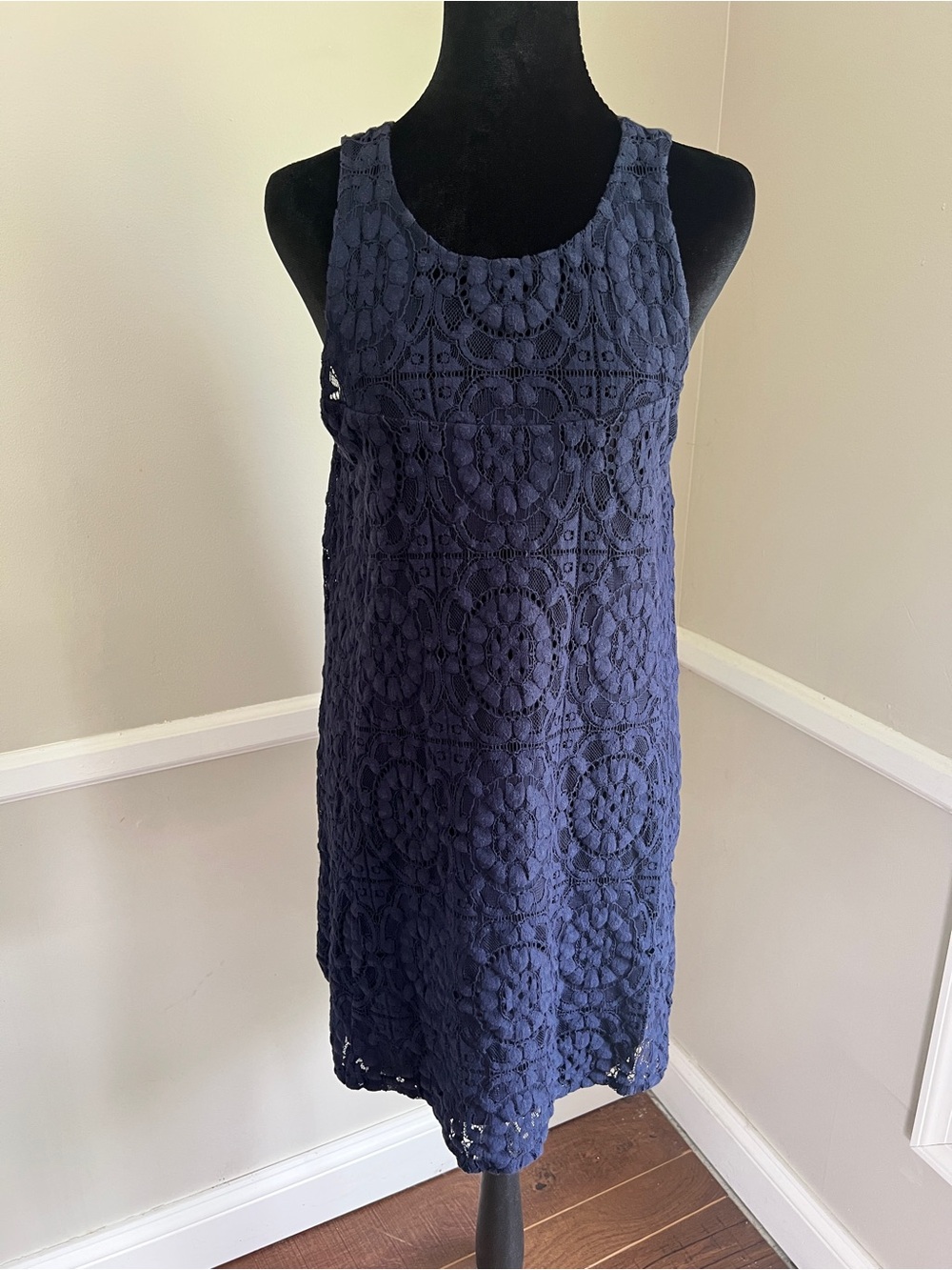 Free People Navy Crochet Sleeveless Shift Dress